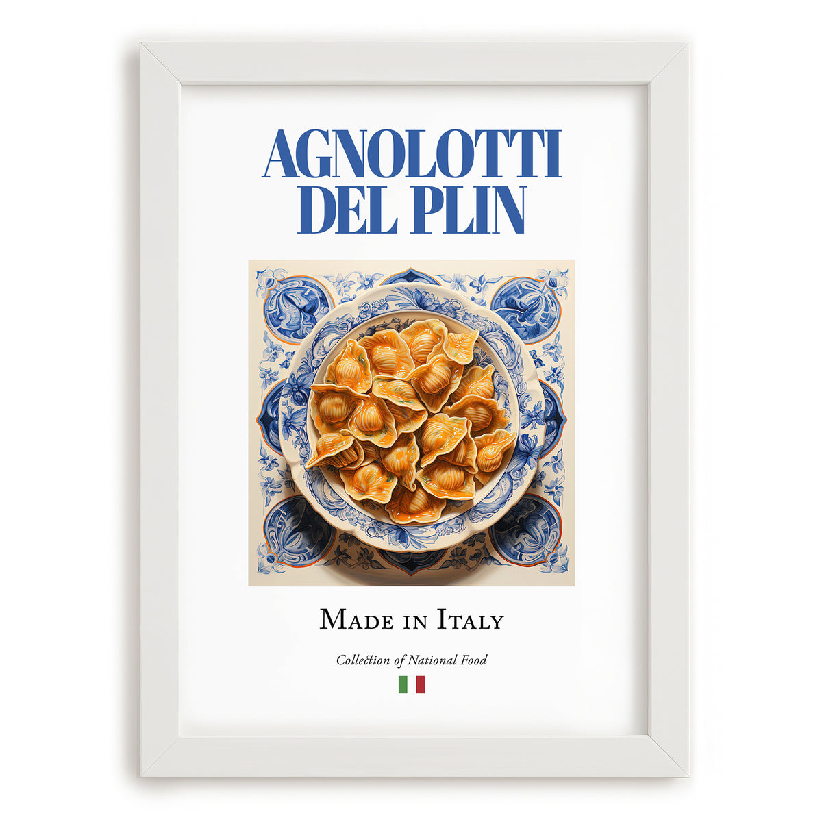 Agnolotti del plin – Italian Pasta, Osteria Illustration, placed in minimal white frame