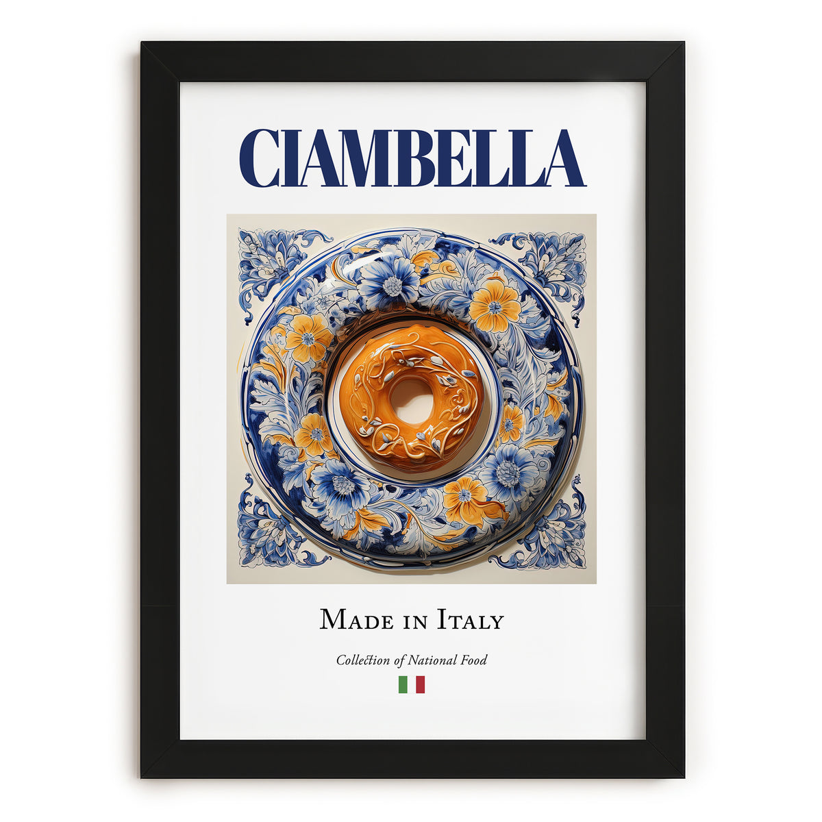 Ciambella – Italian Dessert Dish, Farmhouse Kitchen Wall Art, in sleek black frame