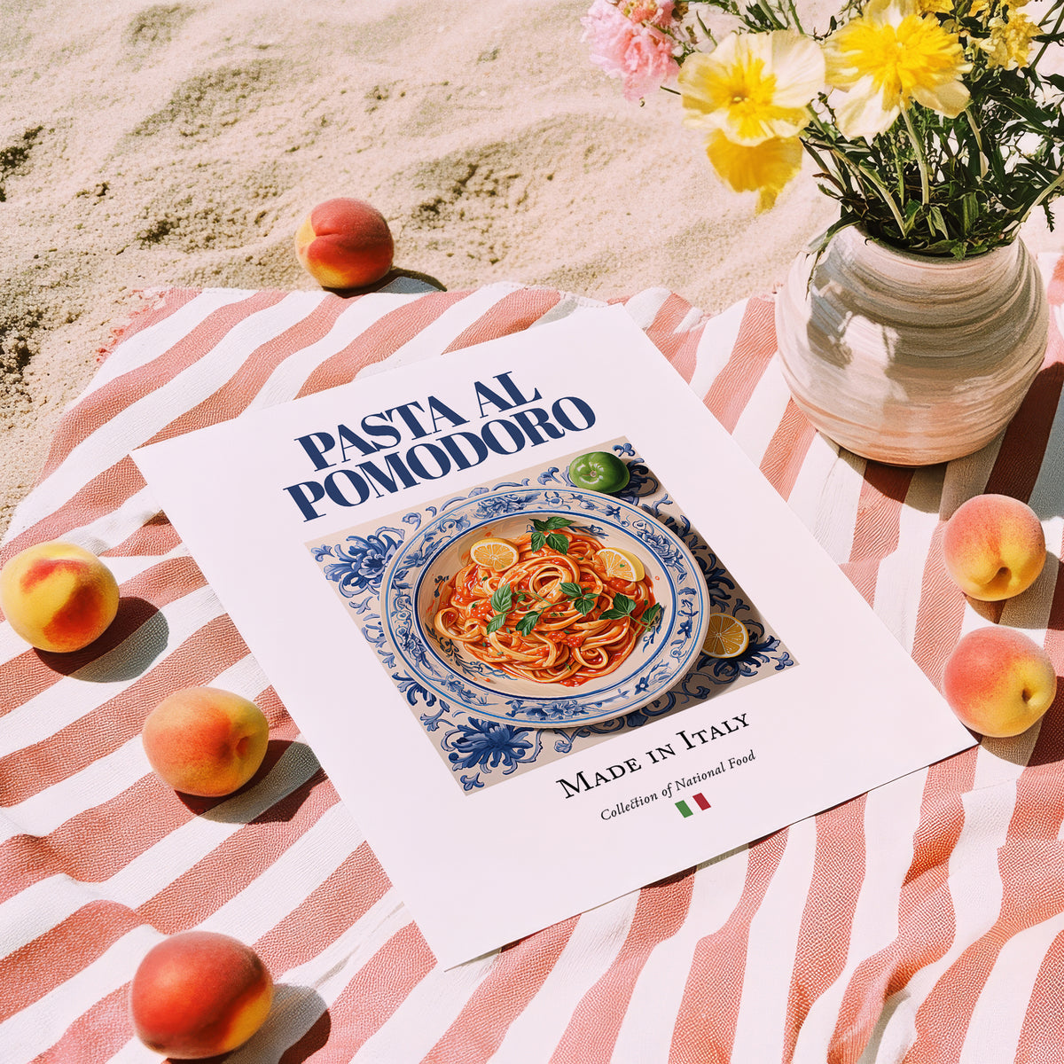 Pasta al pomodoro – Italian Pasta, Restaurant Wall Art, unframed on coastal sand