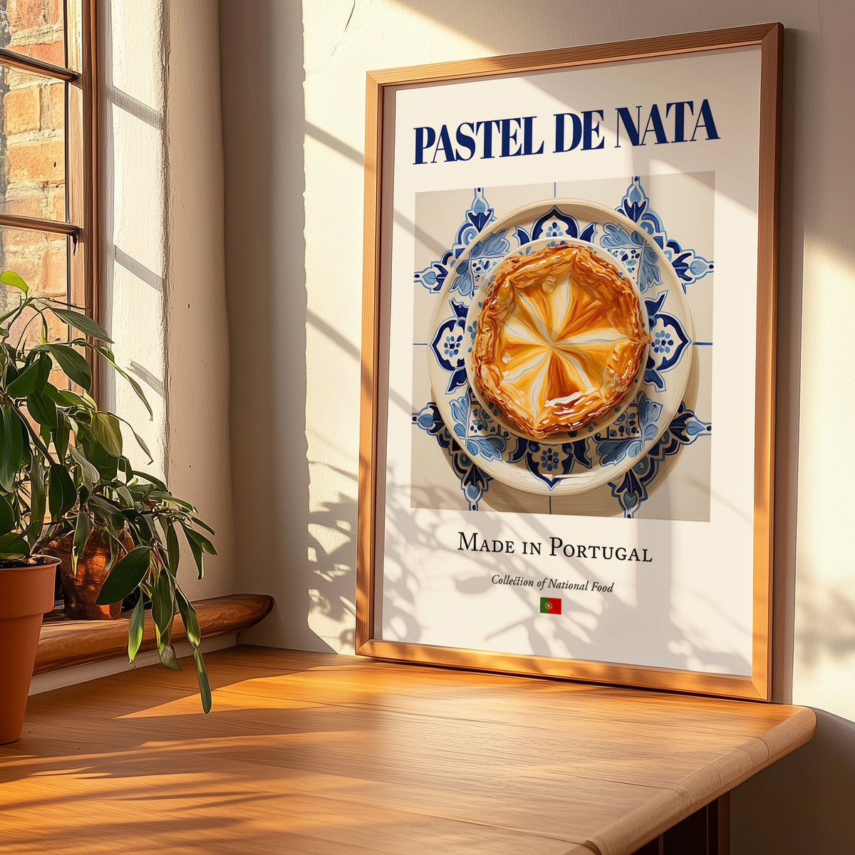 Pastel de nata – Portuguese Dessert Dish, Tavern Poster, no-text version framed in wood