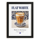 Flat White – Australian Coffee, Street Café Print, in sleek black frame