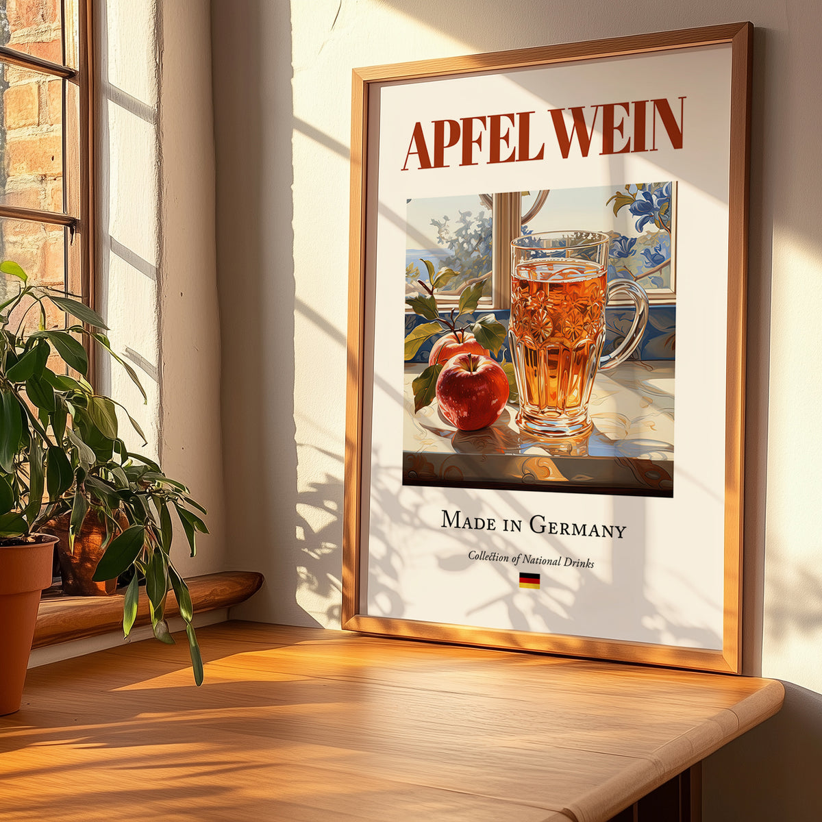 Apfelwein – German Cider Cider, Cider House Poster, no-text version framed in wood