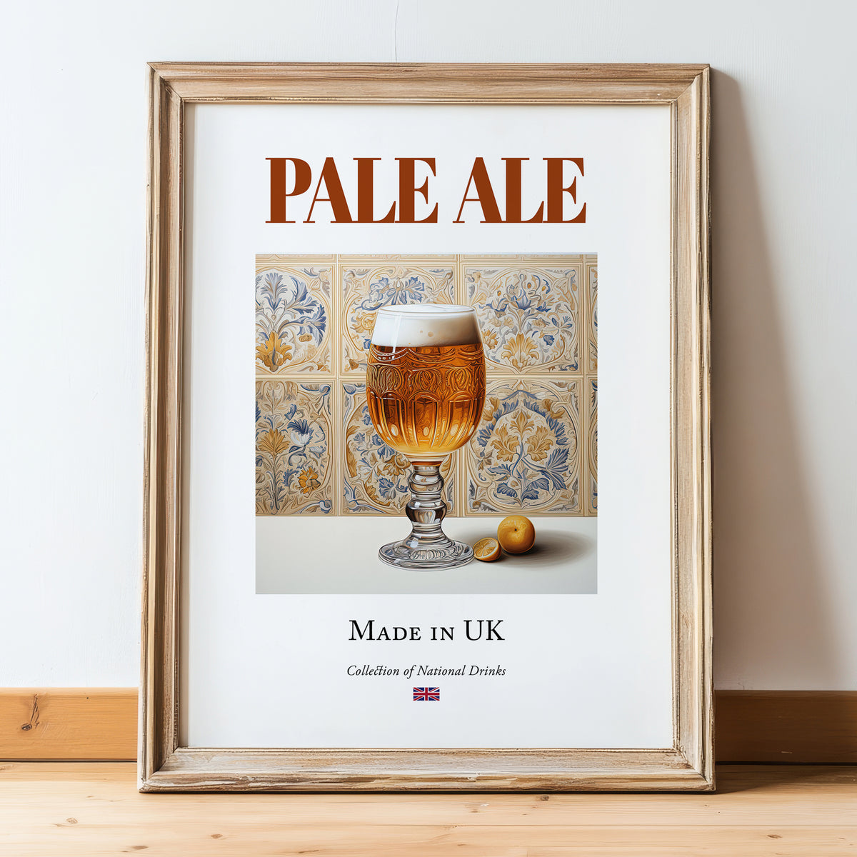 Pale Ale – English Beer, Gastropub Wall Art, in wooden frame leaning on the floor