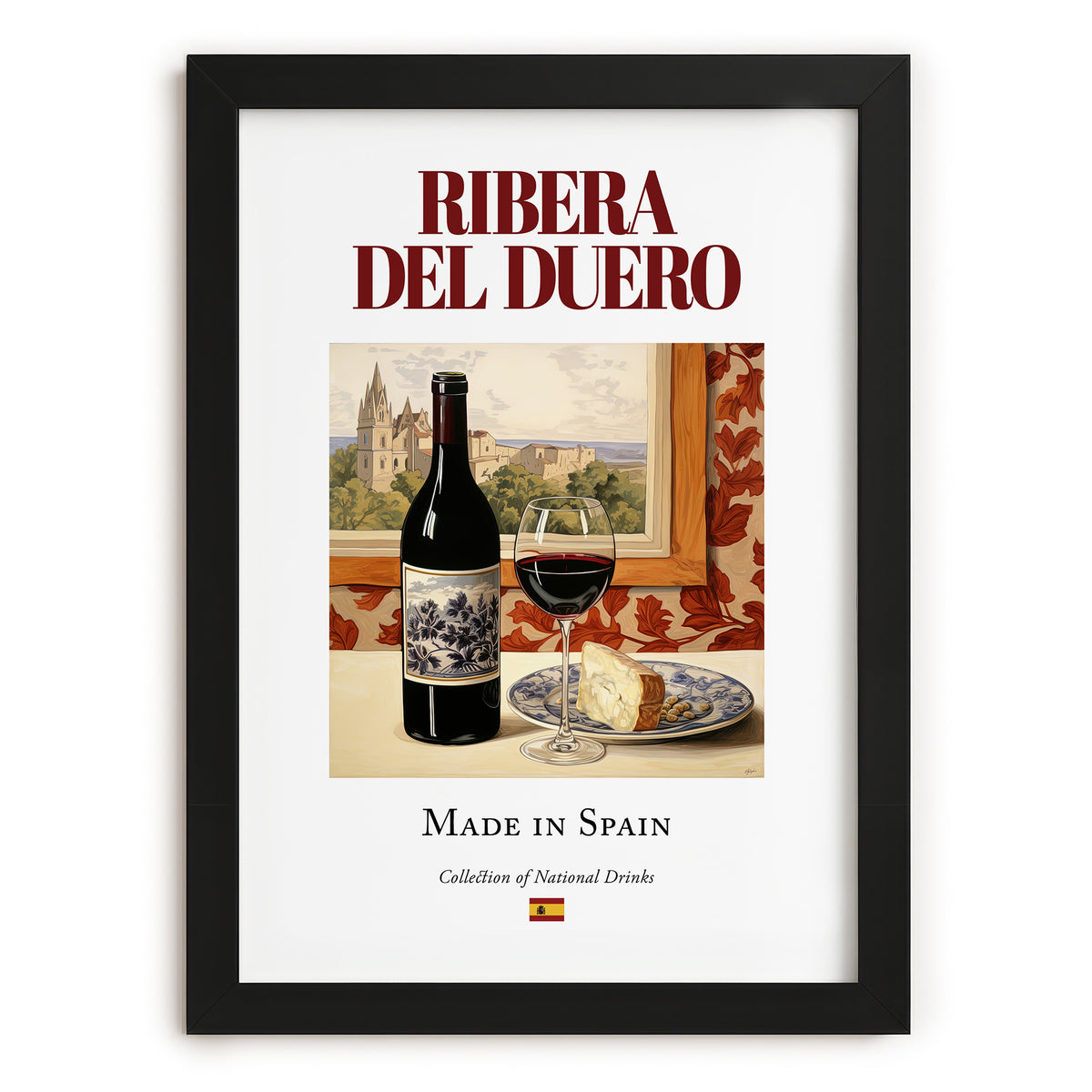 Ribera del Duero – Spanish Red Wine, Wine Bar Poster, in sleek black frame