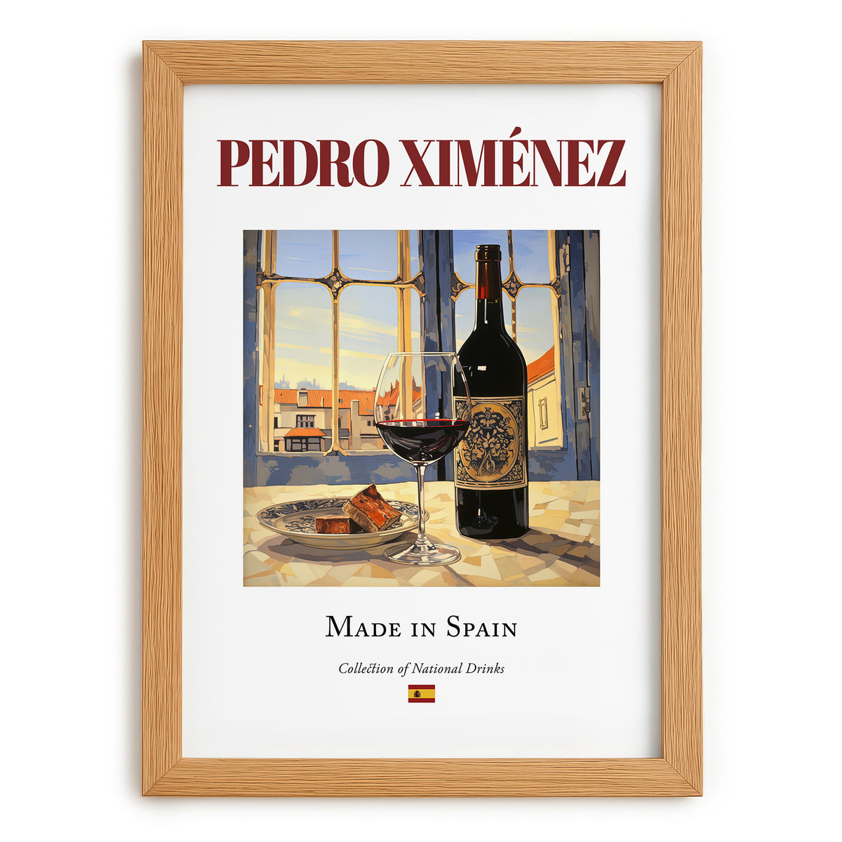 Pedro Ximénez – Spanish Dessert Wine, Tasting Room Wall Decor, set in oak frame