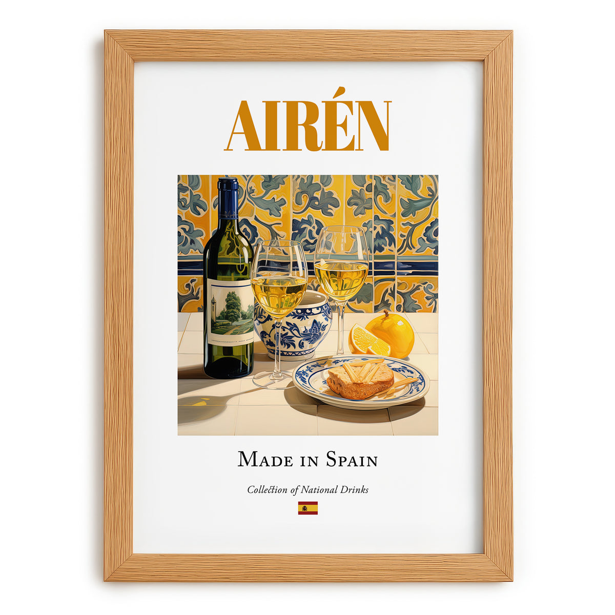 Airén – Spanish White Wine, Vinoteca Poster, set in oak frame