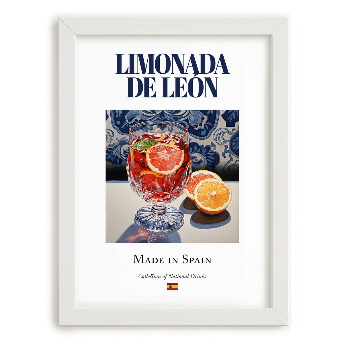 Limonada de León – Spanish Beverage Drink, Jazz Bar Wall Decor, placed in minimal white frame