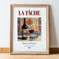 La Tâche – French Red Wine, Wine Bar Illustration, in wooden frame leaning on the floor