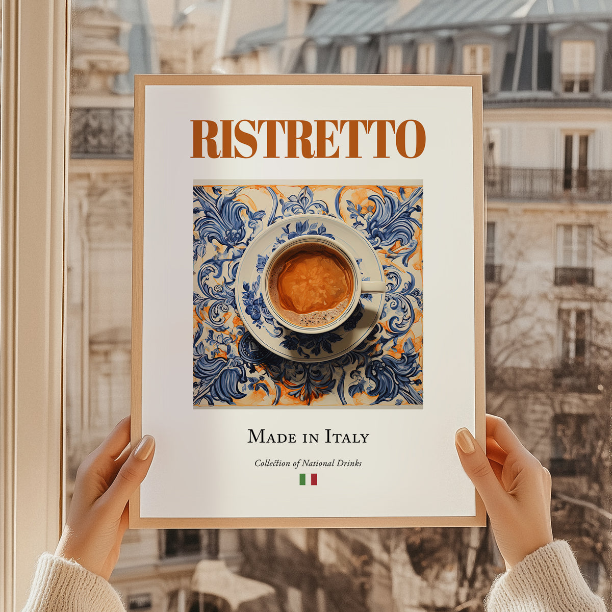 Ristretto – Italian Coffee, Street Café Illustration, styled in a charming Paris street view