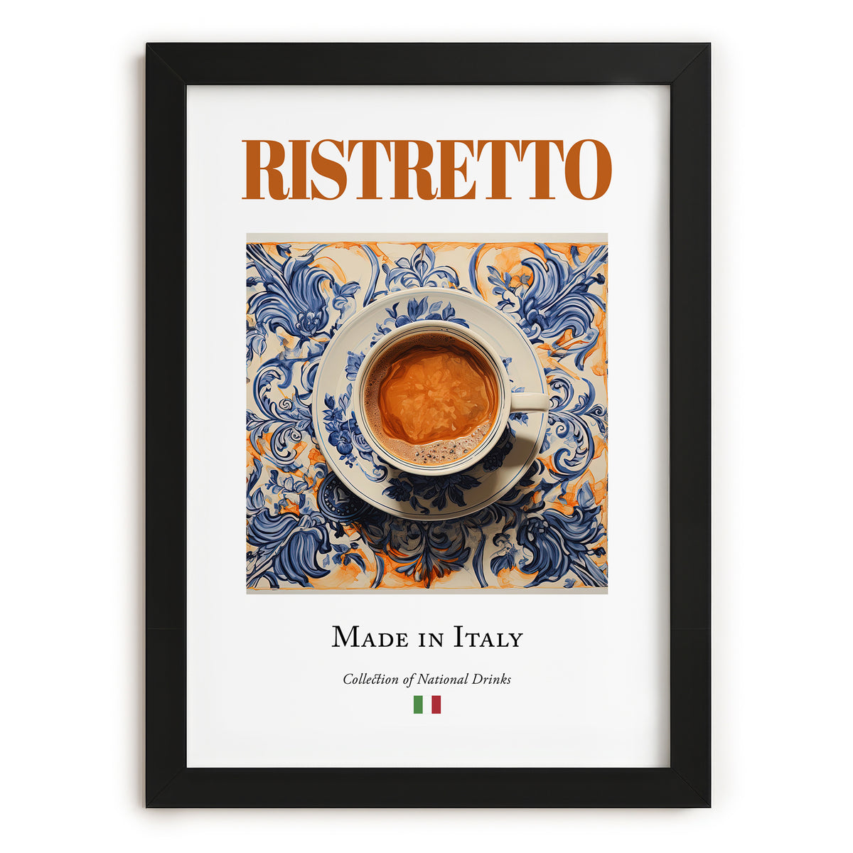 Ristretto – Italian Coffee, Street Café Illustration, in sleek black frame