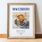 Macchiato – Italian Coffee, Book Café Wall Decor, in wooden frame leaning on the floor