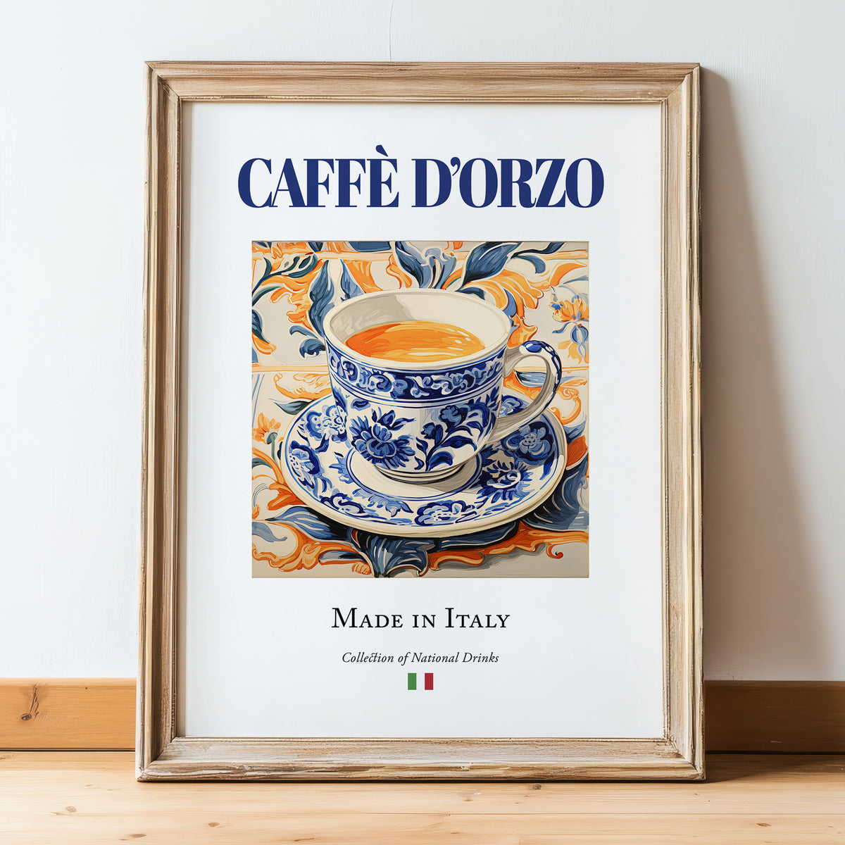 Caffè d'Orzo – Italian Coffee, Konditorei Painting, in wooden frame leaning on the floor