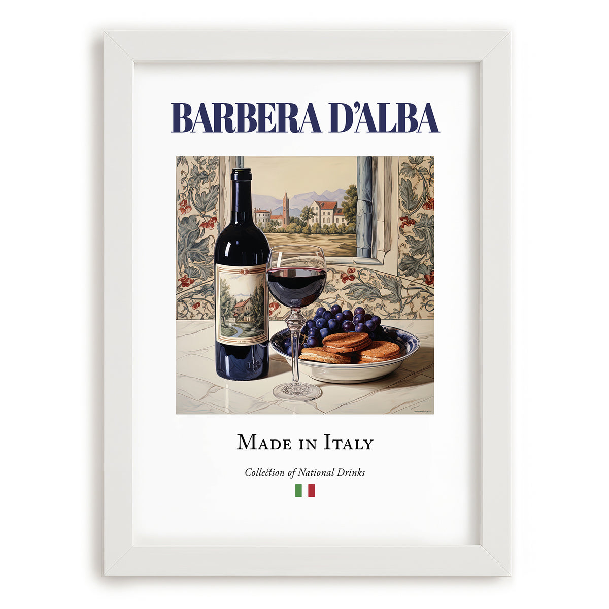 Barbera d’Alba – Italian Red Wine, Enoteca Poster, placed in minimal white frame