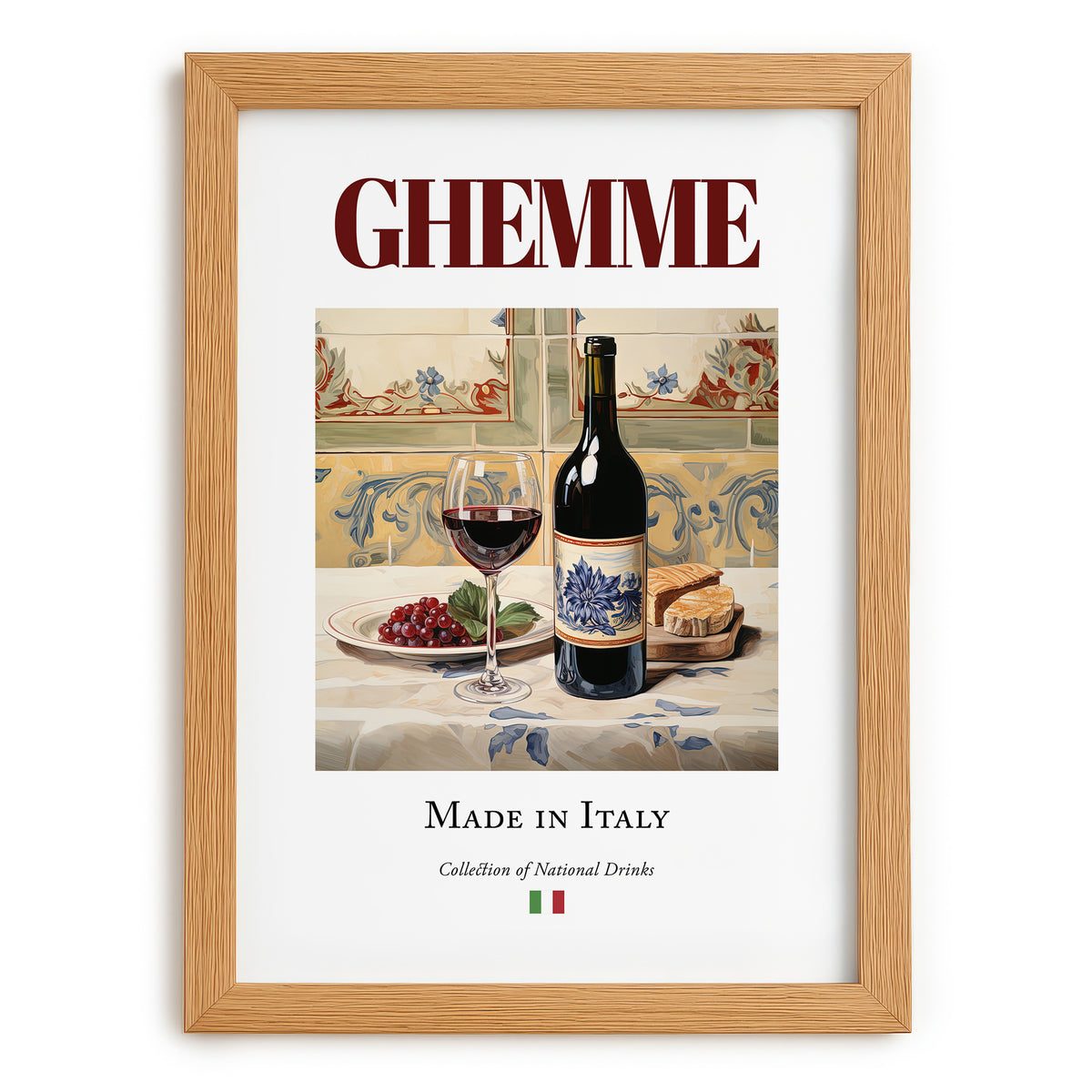 Ghemme – Italian Red Wine, Enoteca Painting, set in oak frame