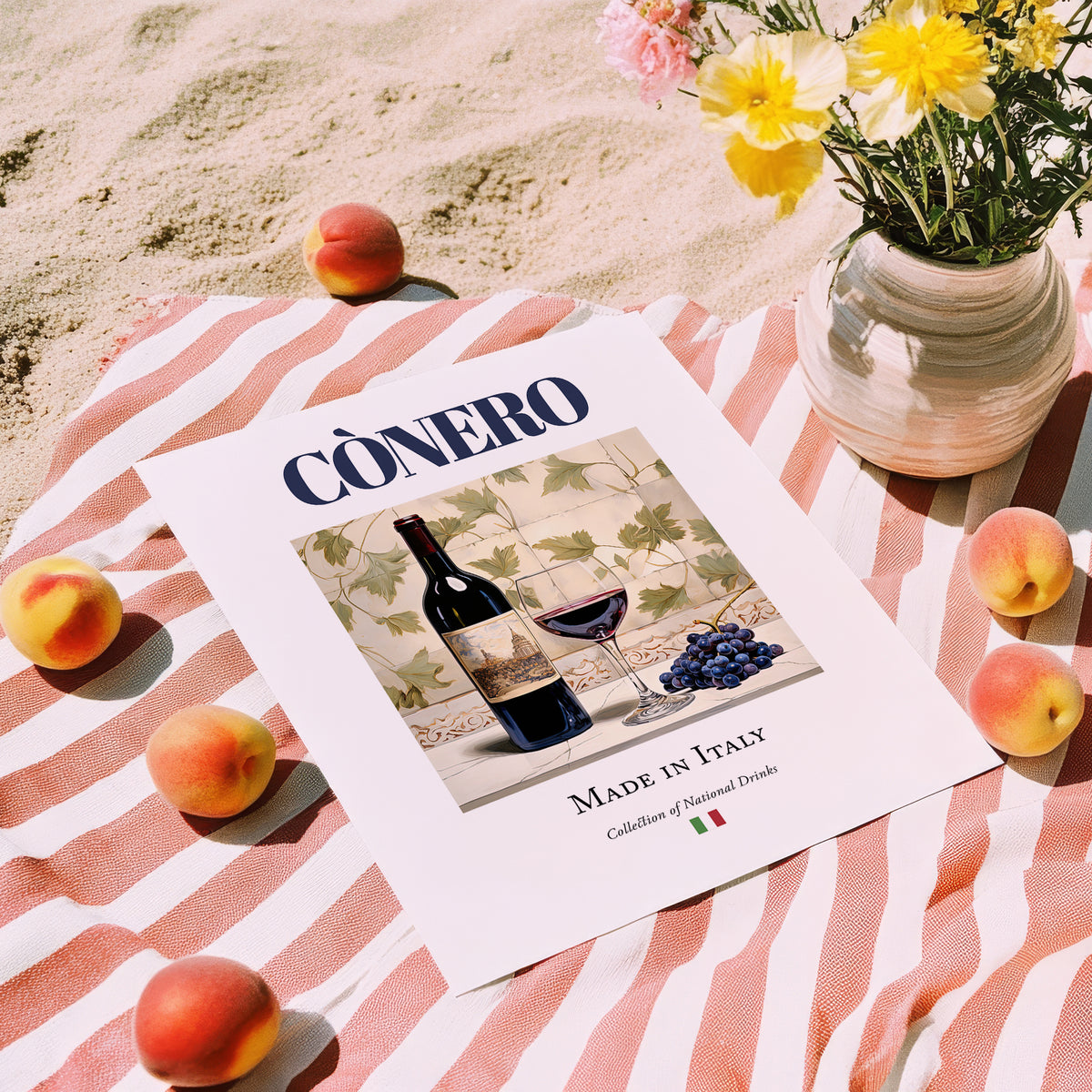 Cònero – Italian Red Wine, Vineyard Terrace Wall Decor, unframed on coastal sand