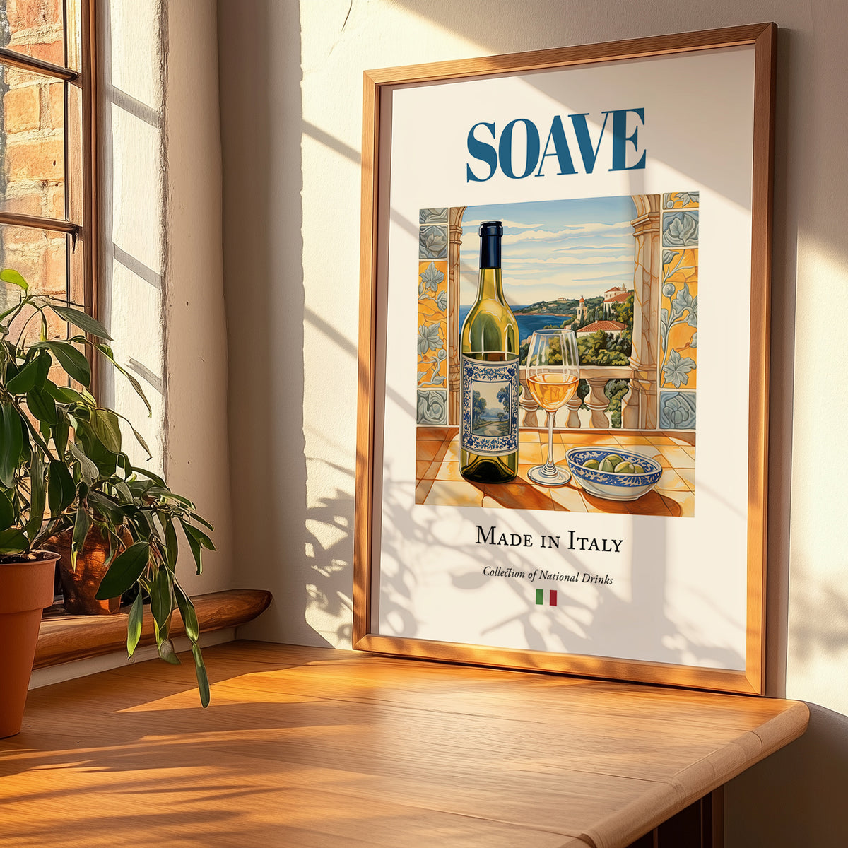 Soave – Italian White Wine, Enoteca Wall Art, no-text version framed in wood