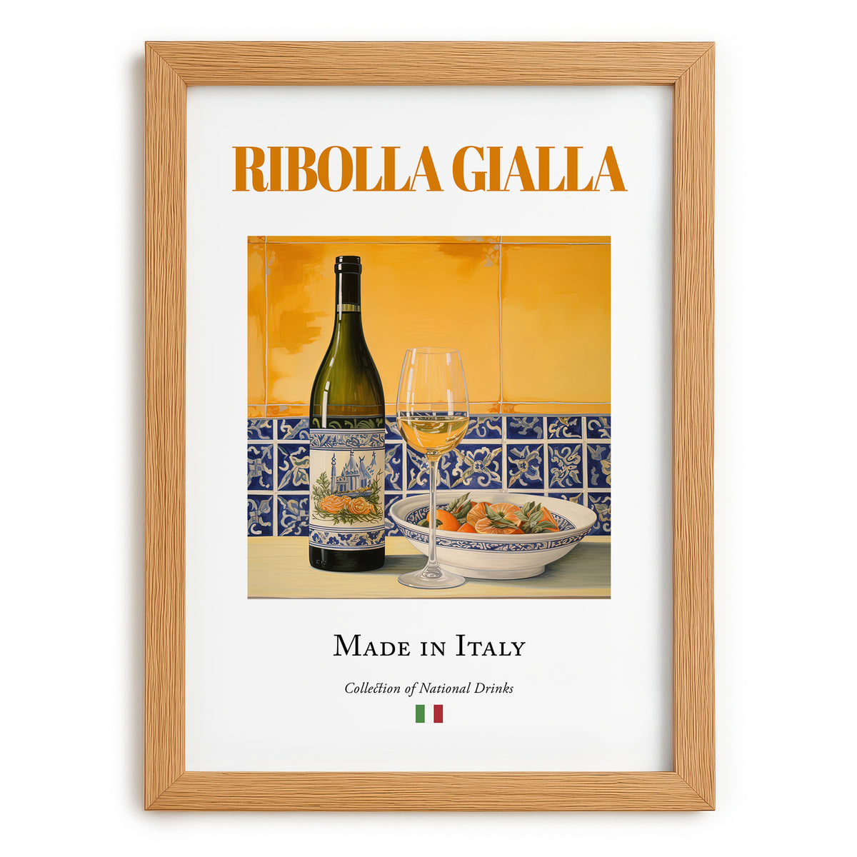 Ribolla Gialla – Italian White Wine, Wine Bar Poster, set in oak frame