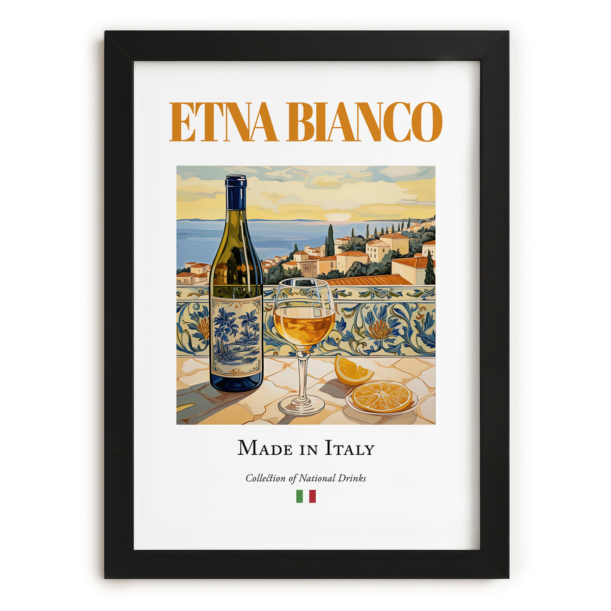 Etna Bianco – Italian White Wine, Vinoteca Print, in sleek black frame