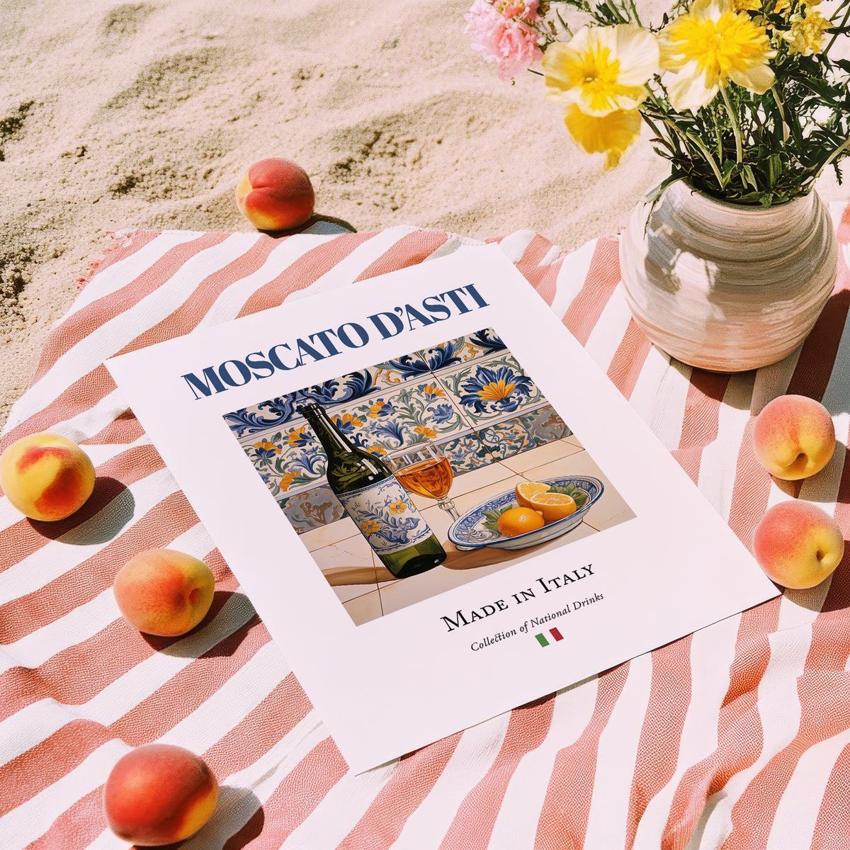 Moscato d'Asti – Italian Dessert Wine, Vineyard Terrace Wall Art, unframed on coastal sand