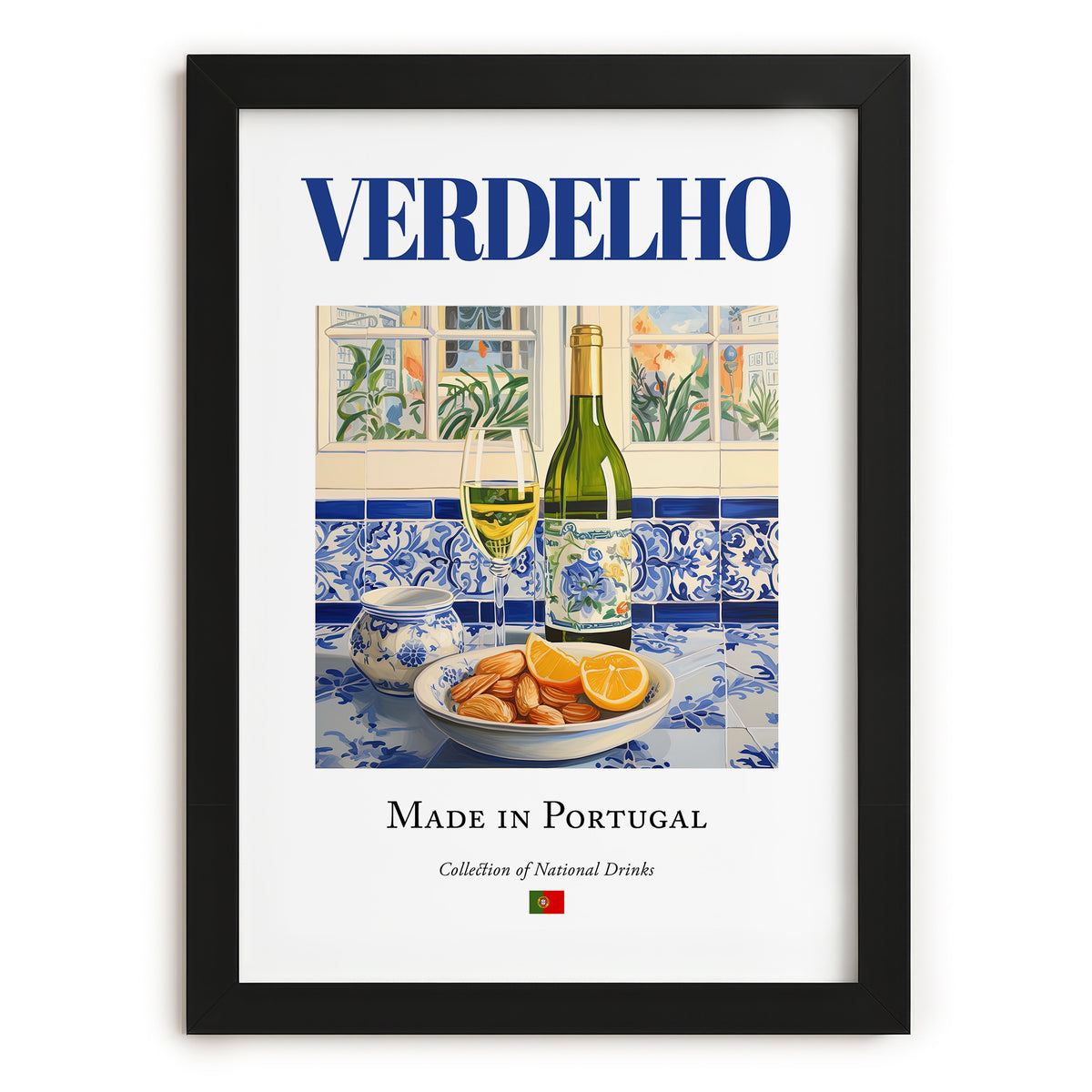 Verdelho – Portuguese White Wine, Vinoteca Illustration, in sleek black frame