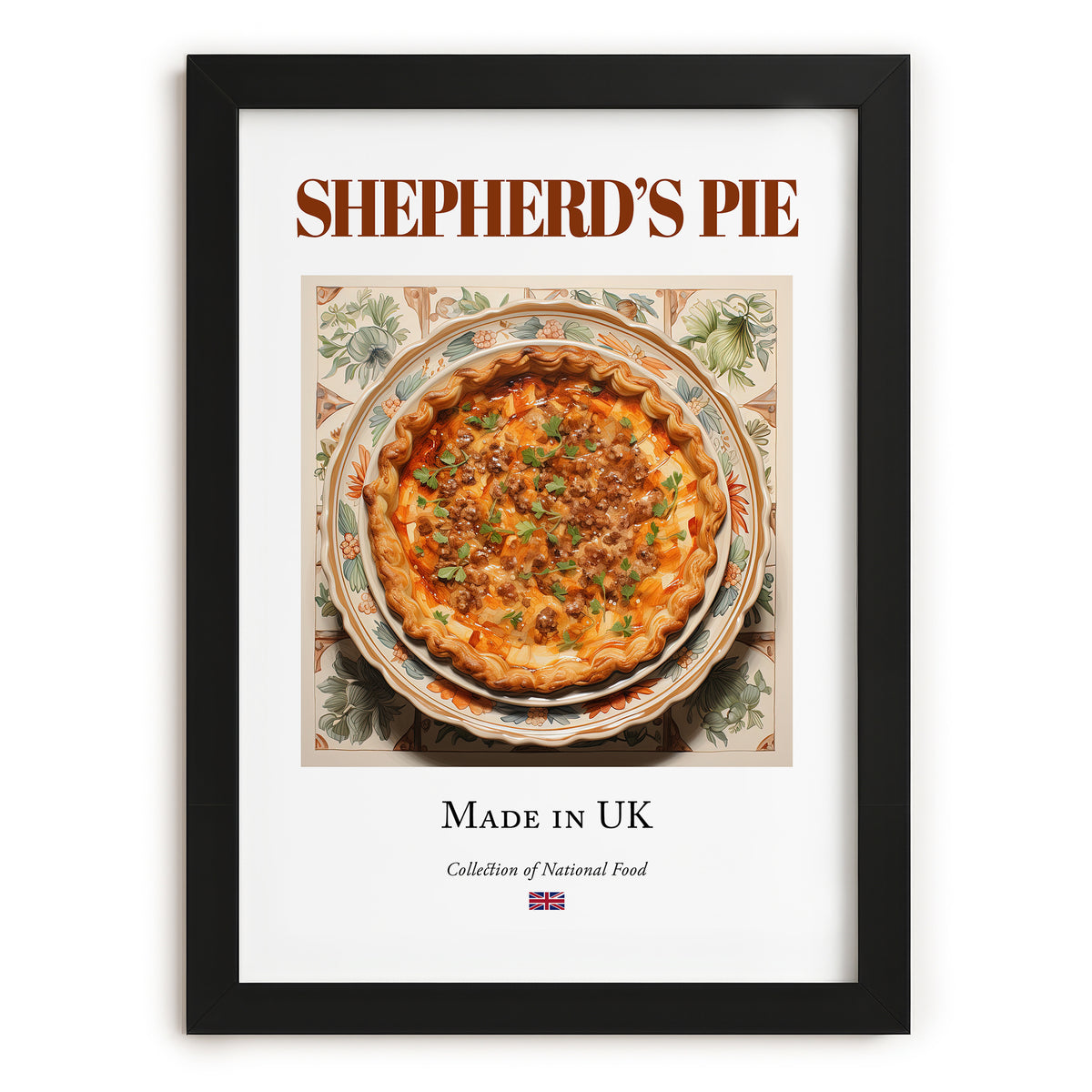 Shepherd's Pie – English Dish, Brasserie Illustration, in sleek black frame