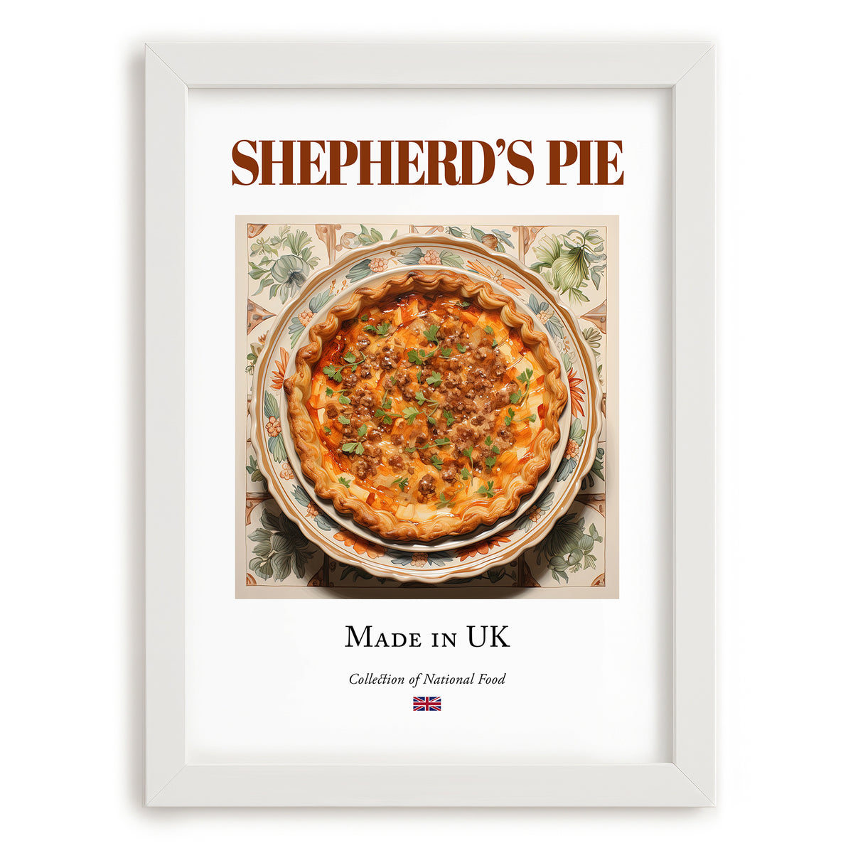 Shepherd's Pie – English Dish, Brasserie Illustration, placed in minimal white frame