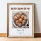 Hot Cross Buns – English Dessert Dish, Café Painting, in wooden frame leaning on the floor