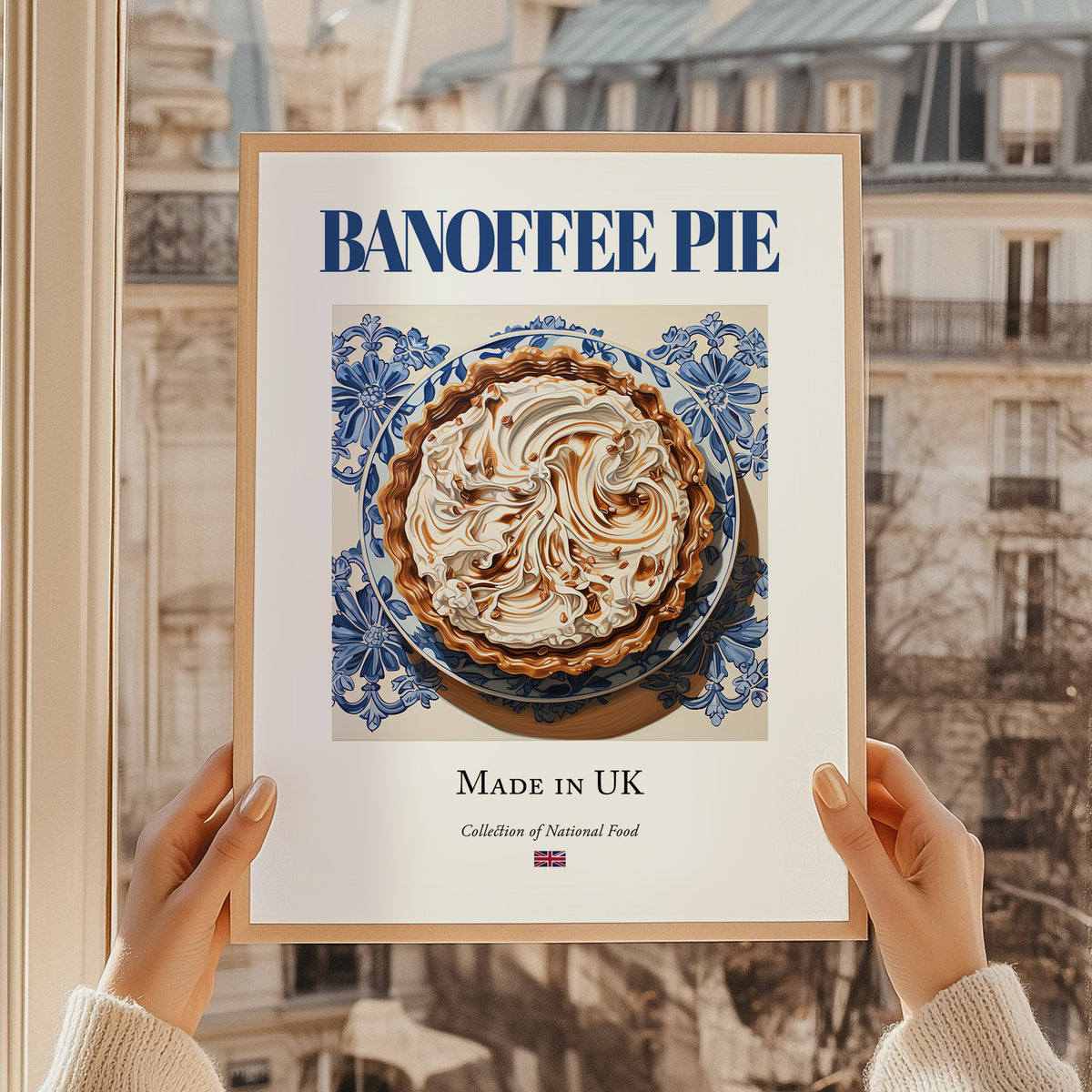 Banoffee Pie – English Dessert Dish, Bistro Poster, styled in a charming Paris street view