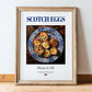 Scotch Eggs – English Snack Dish, Bistro Illustration, in wooden frame leaning on the floor