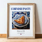 Cornish Pasty – English Snack Dish, Food Bar Print, in wooden frame leaning on the floor