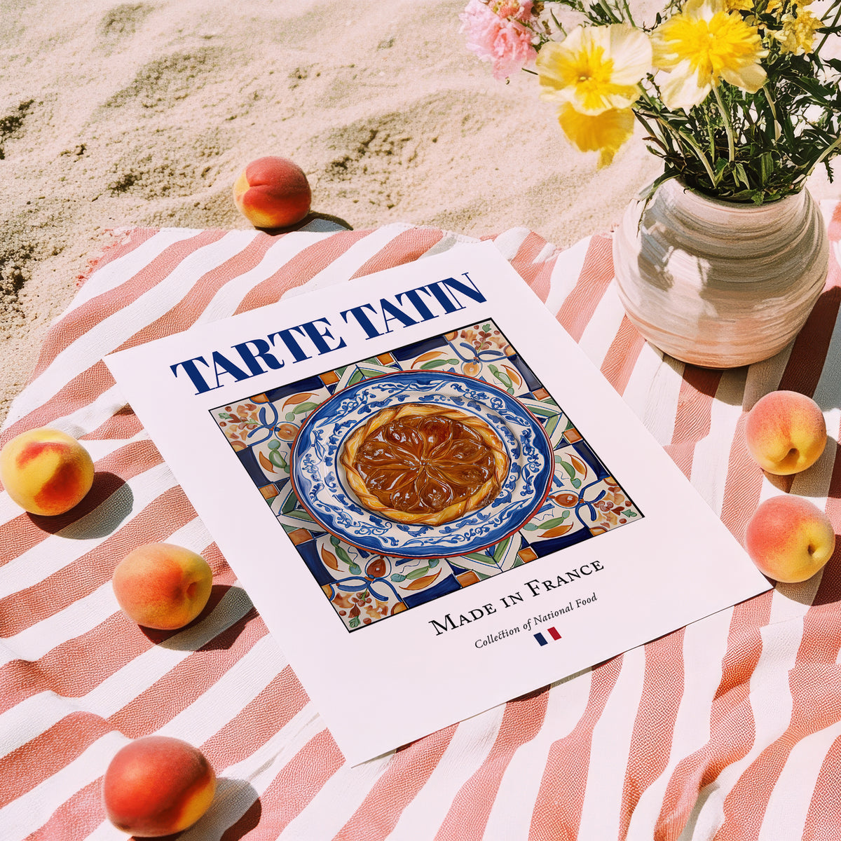 Tarte Tatin – French Dessert Dish, Tavern Poster, unframed on coastal sand
