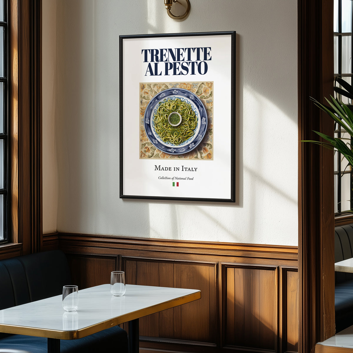 Trenette al Pesto – Italian Pasta, Trattoria Wall Art, clean layout with no caption