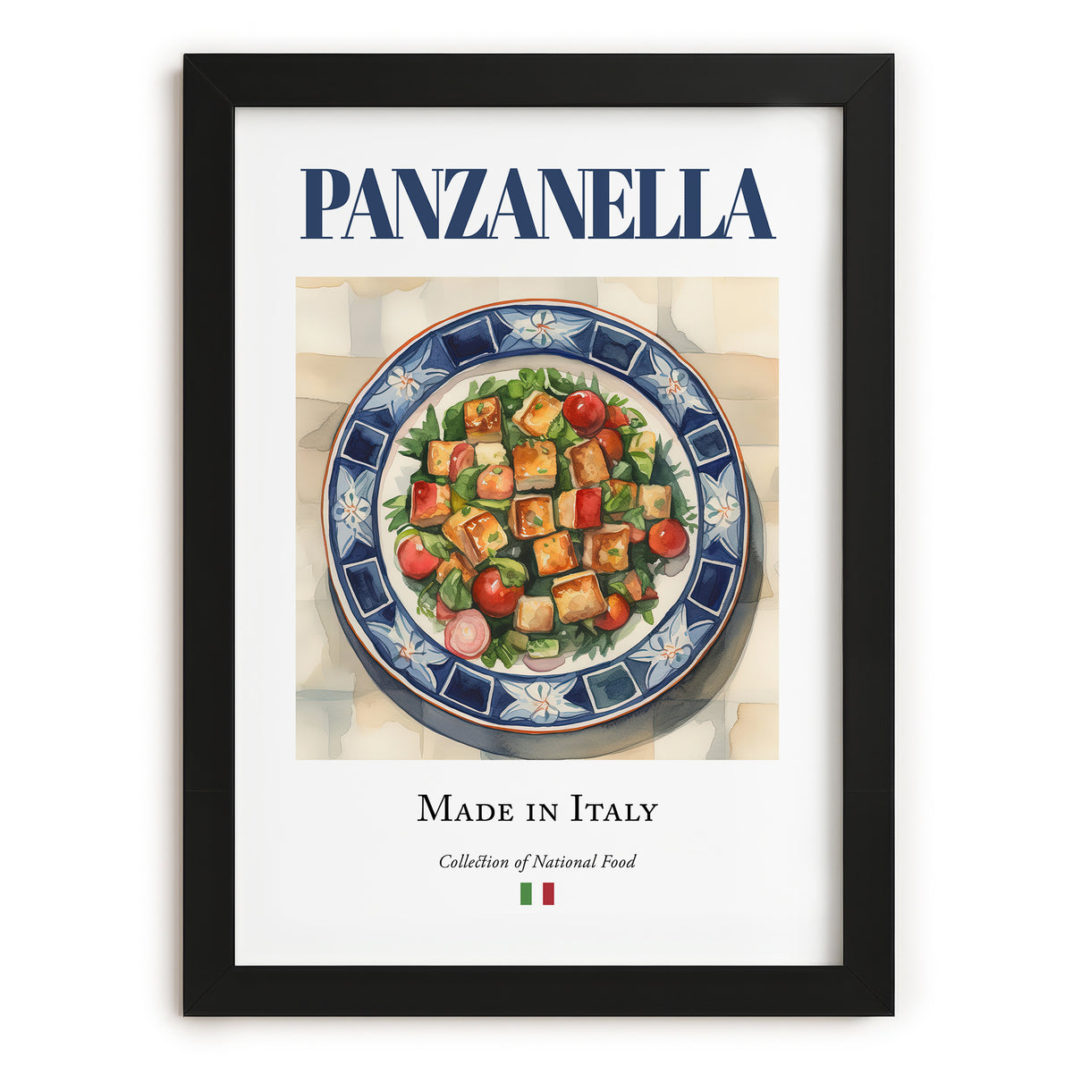 Panzanella – Italian Salad Dish, Tavern Print, in sleek black frame