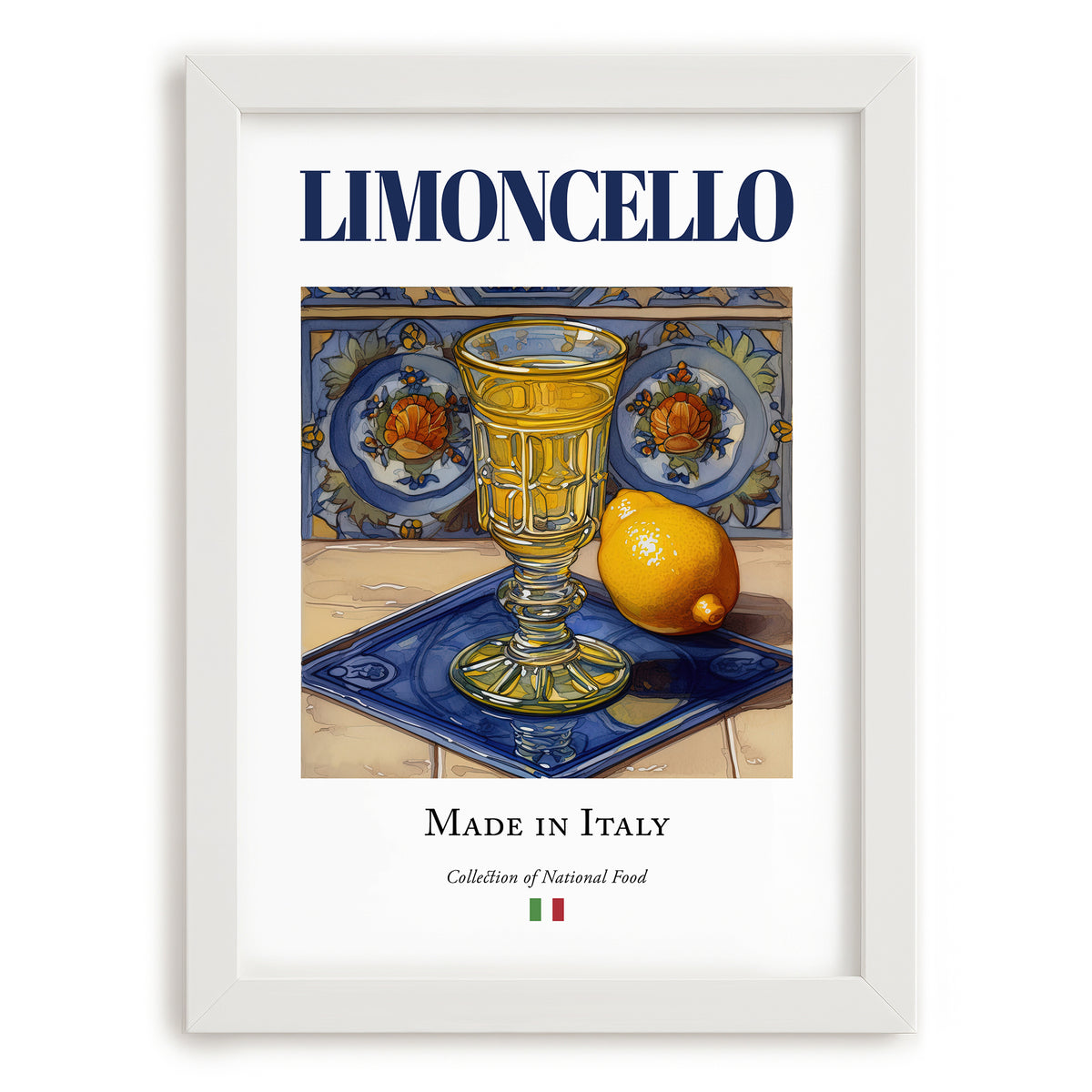 Limoncello – Italian Liqueur Drink, Cocktail Lounge Poster, placed in minimal white frame