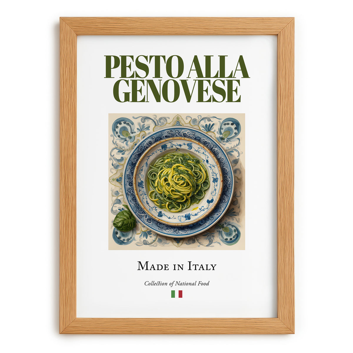 Pesto alla Genovese – Italian Sauce Dish, Bistro Poster, set in oak frame