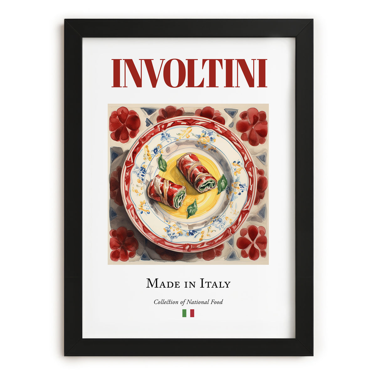 Involtini – Italian Meat Dish, Brasserie Poster, in sleek black frame