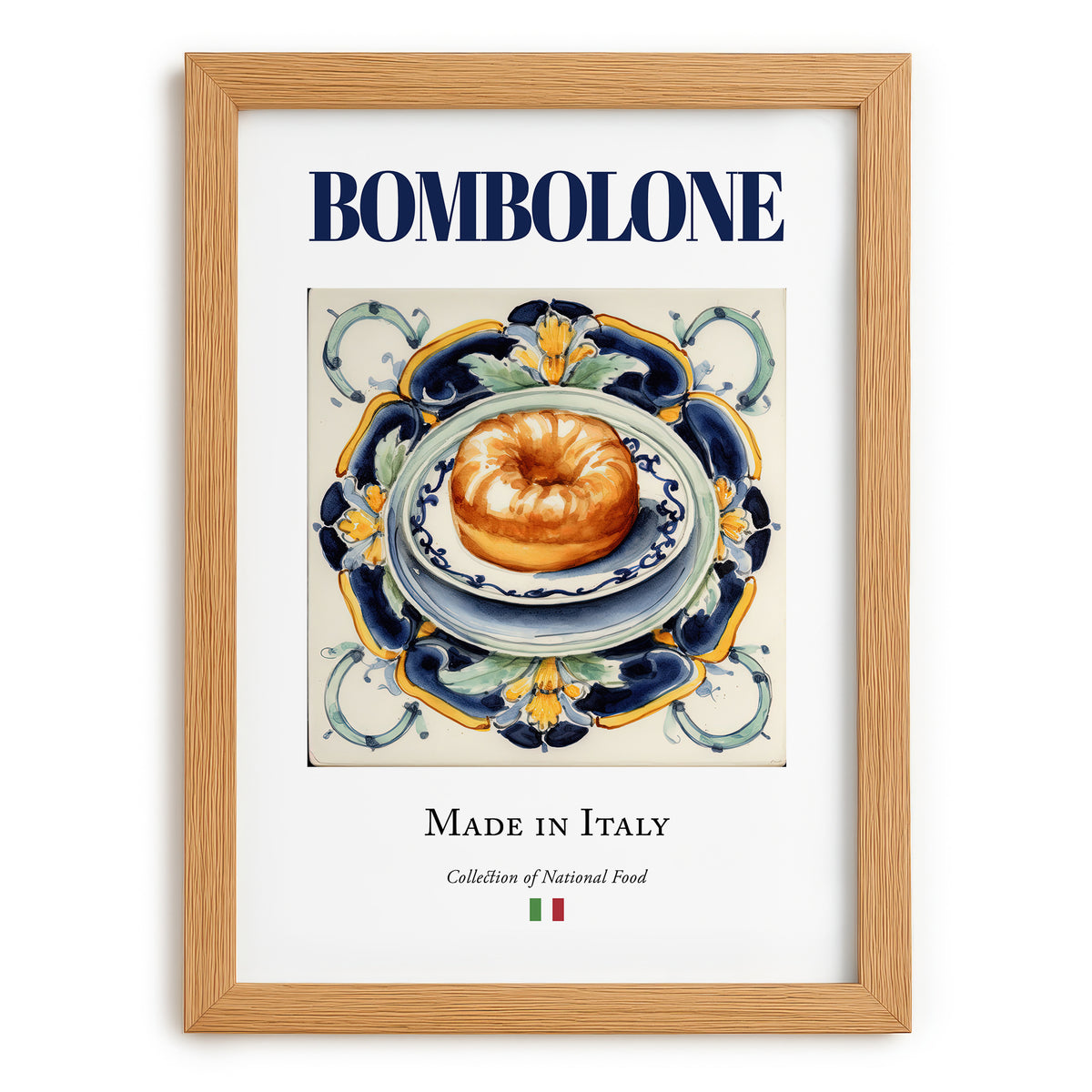 Bombolone – Italian Dessert Dish, Café Wall Decor, set in oak frame