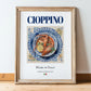Cioppino – Italian Soup Dish, Restaurant Poster, in wooden frame leaning on the floor