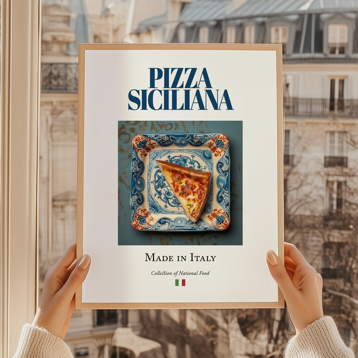 Sicilian Pizza – Italian Pizza, Trattoria Wall Art, styled in a charming Paris street view