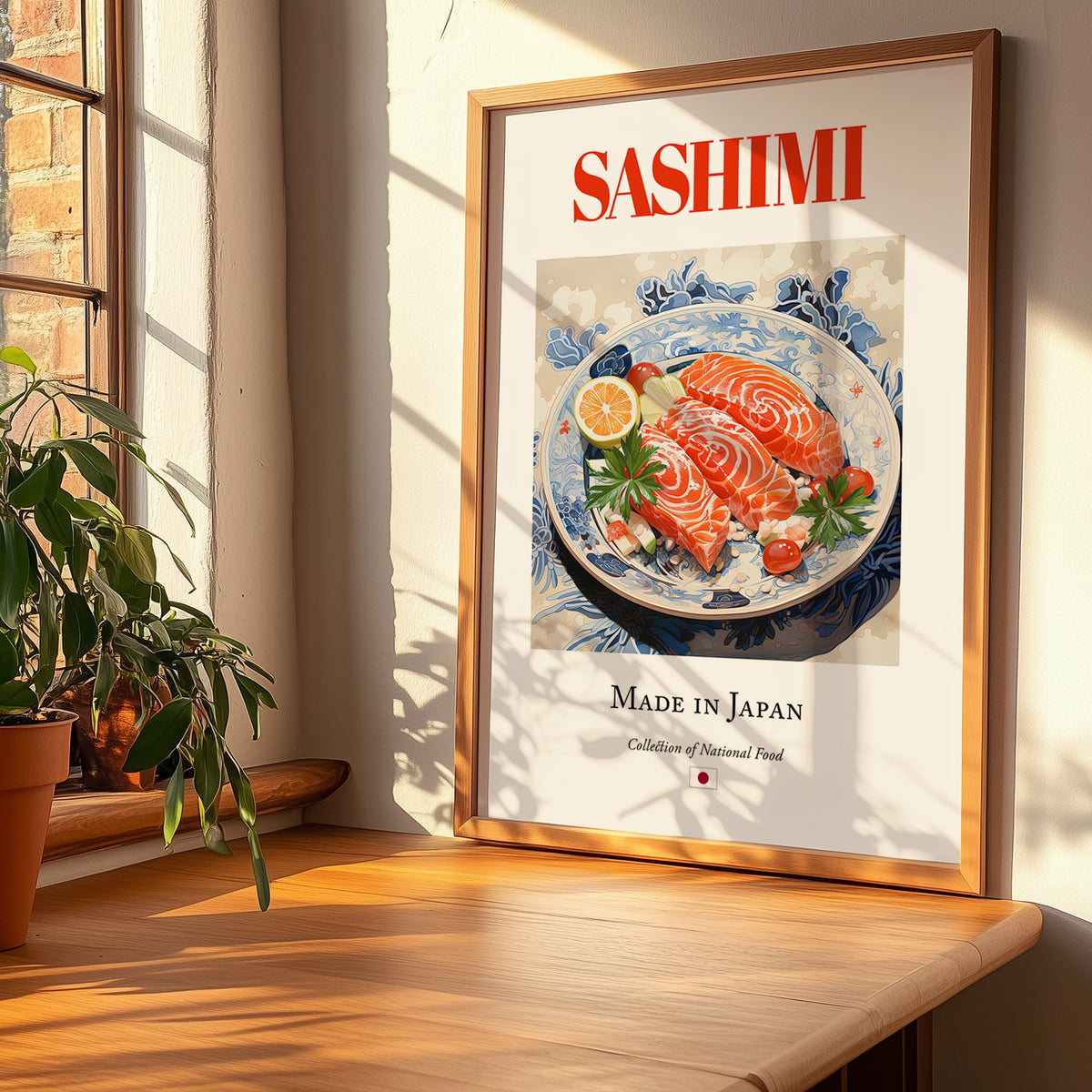 Sashimi – Japanese Dish, Restaurant Painting, no-text version framed in wood