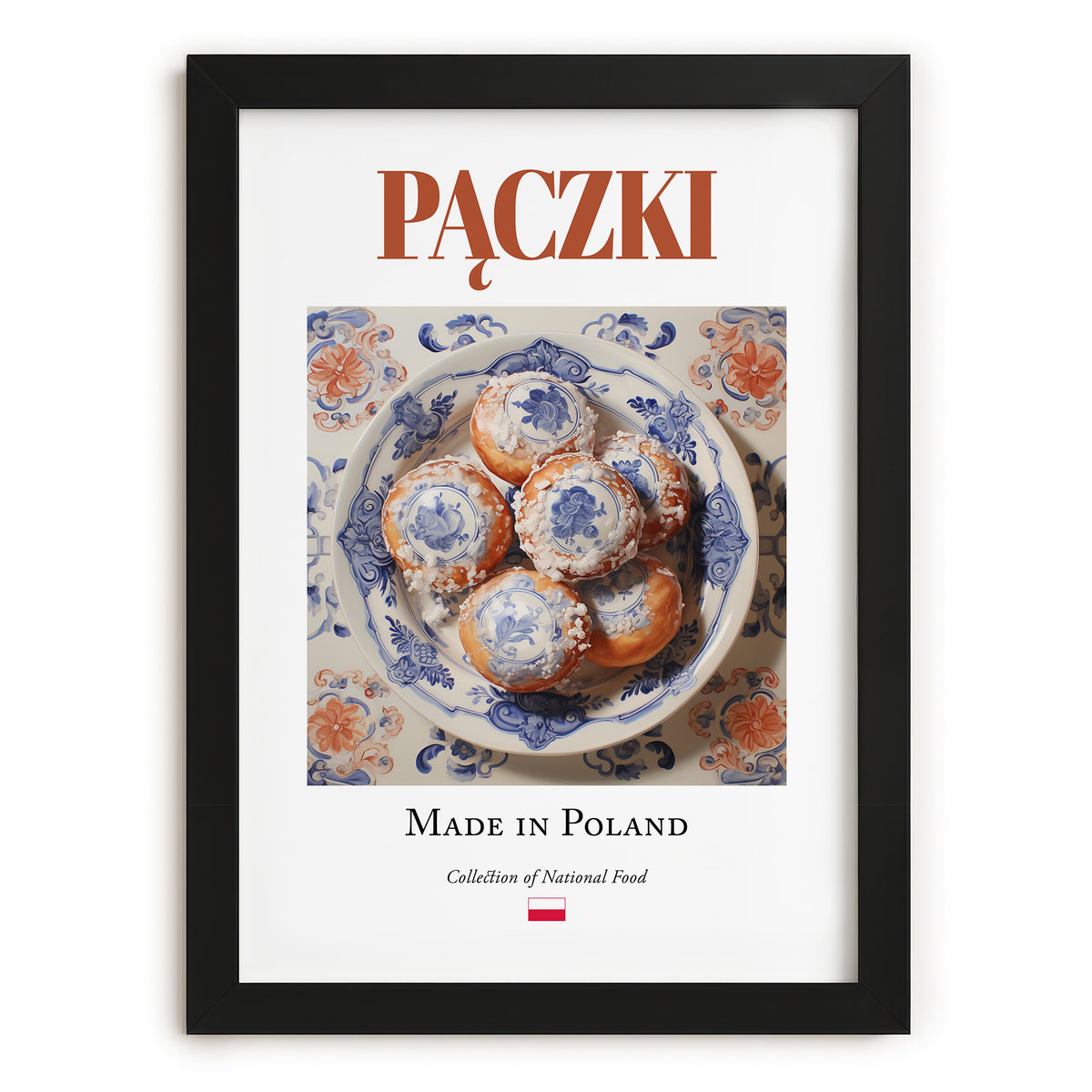 Pączki – Polish Dessert Dish, Café Poster, in sleek black frame