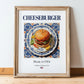 Cheeseburger – American Snack Dish, Farmhouse Kitchen Poster, in wooden frame leaning on the floor