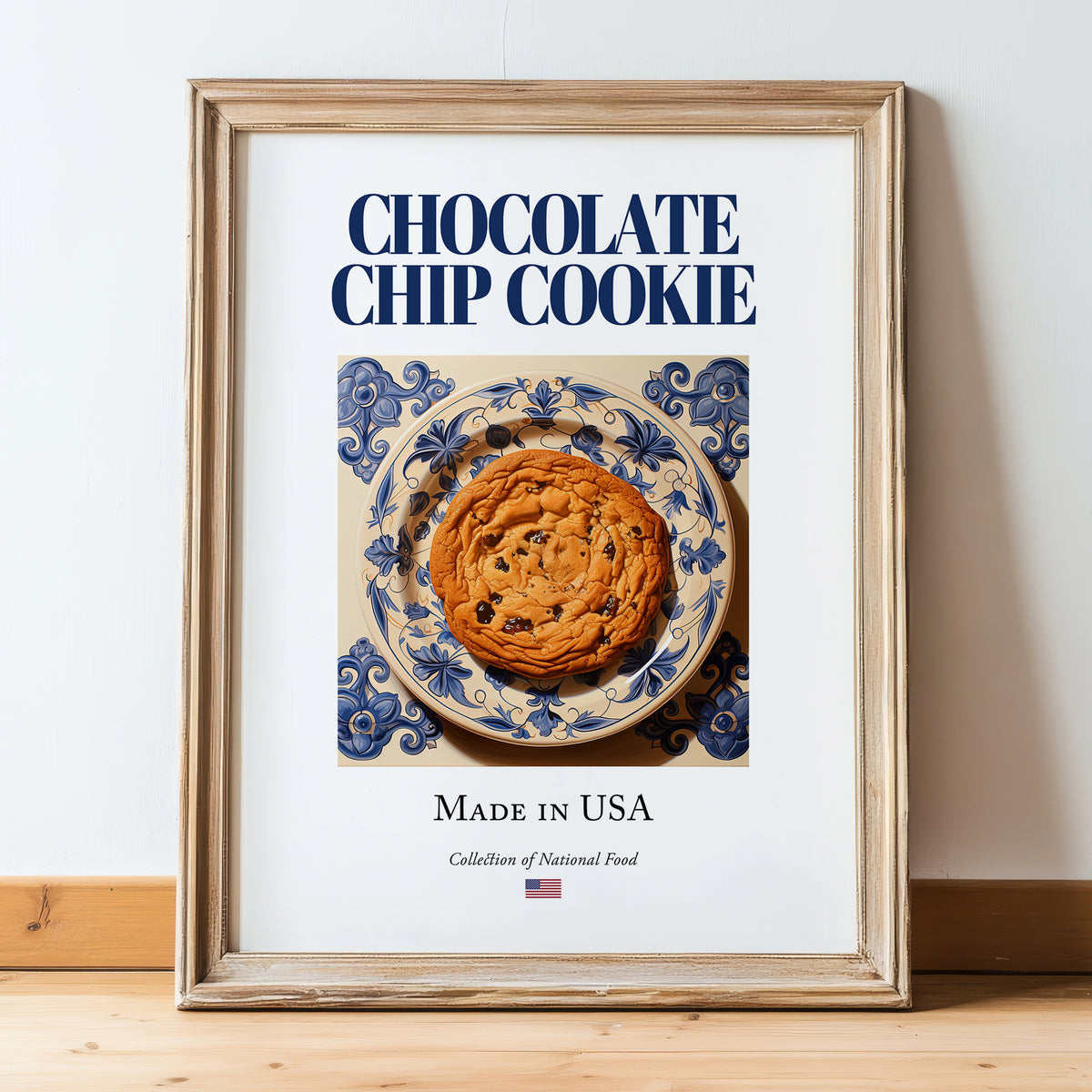 Chocolate Chip Cookie – American Dessert Dish, Fine Dining Restaurant Poster, in wooden frame leaning on the floor