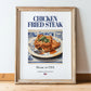 Chicken Fried Steak – American Meat Dish, Bistro Print, in wooden frame leaning on the floor