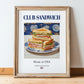 Club Sandwich – American Dish, Café Wall Decor, in wooden frame leaning on the floor