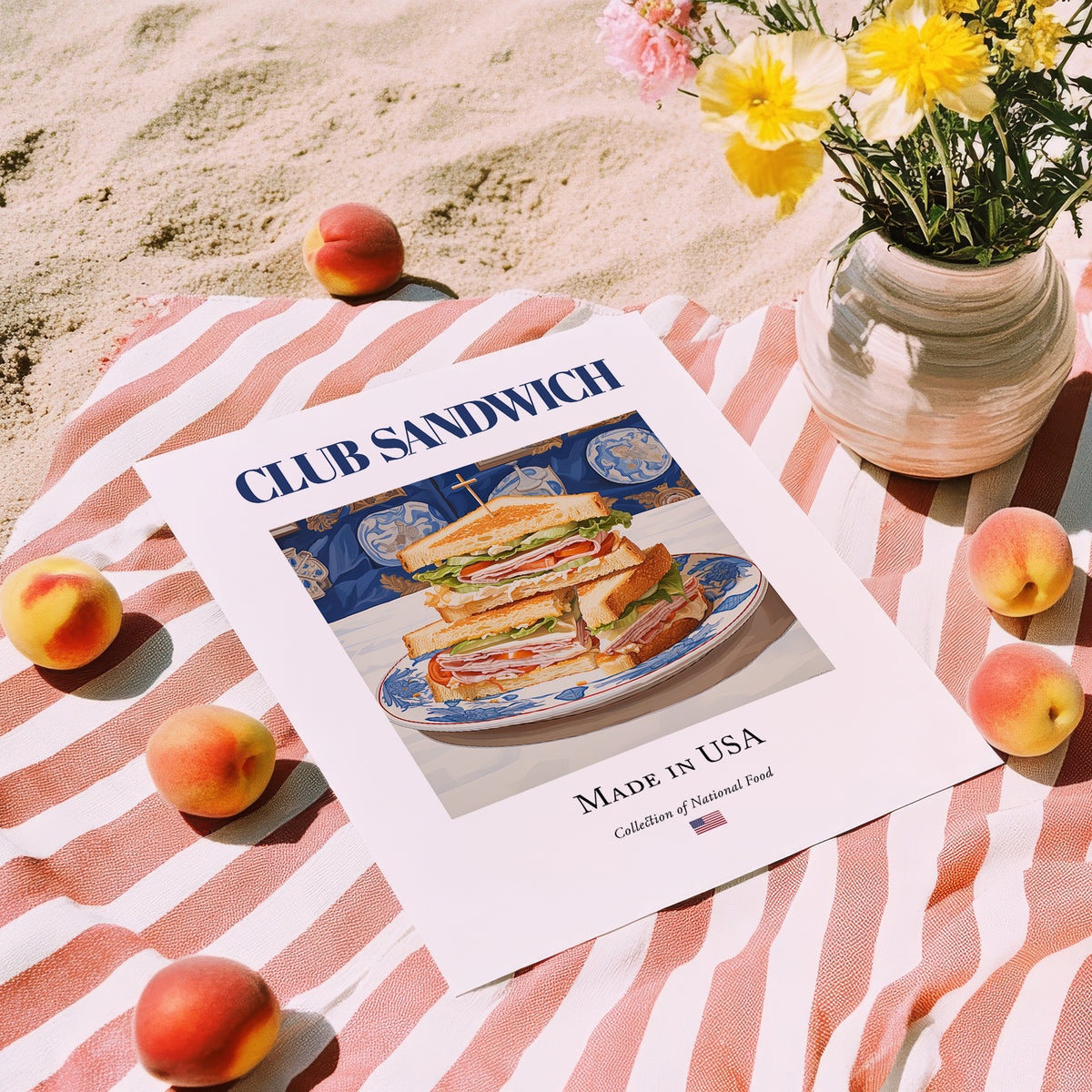 Club Sandwich – American Dish, Café Wall Decor, unframed on coastal sand