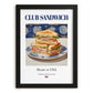 Club Sandwich – American Dish, Café Wall Decor, in sleek black frame