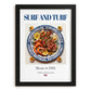 Surf and Turf – American Meat Dish, Tavern Wall Decor, in sleek black frame