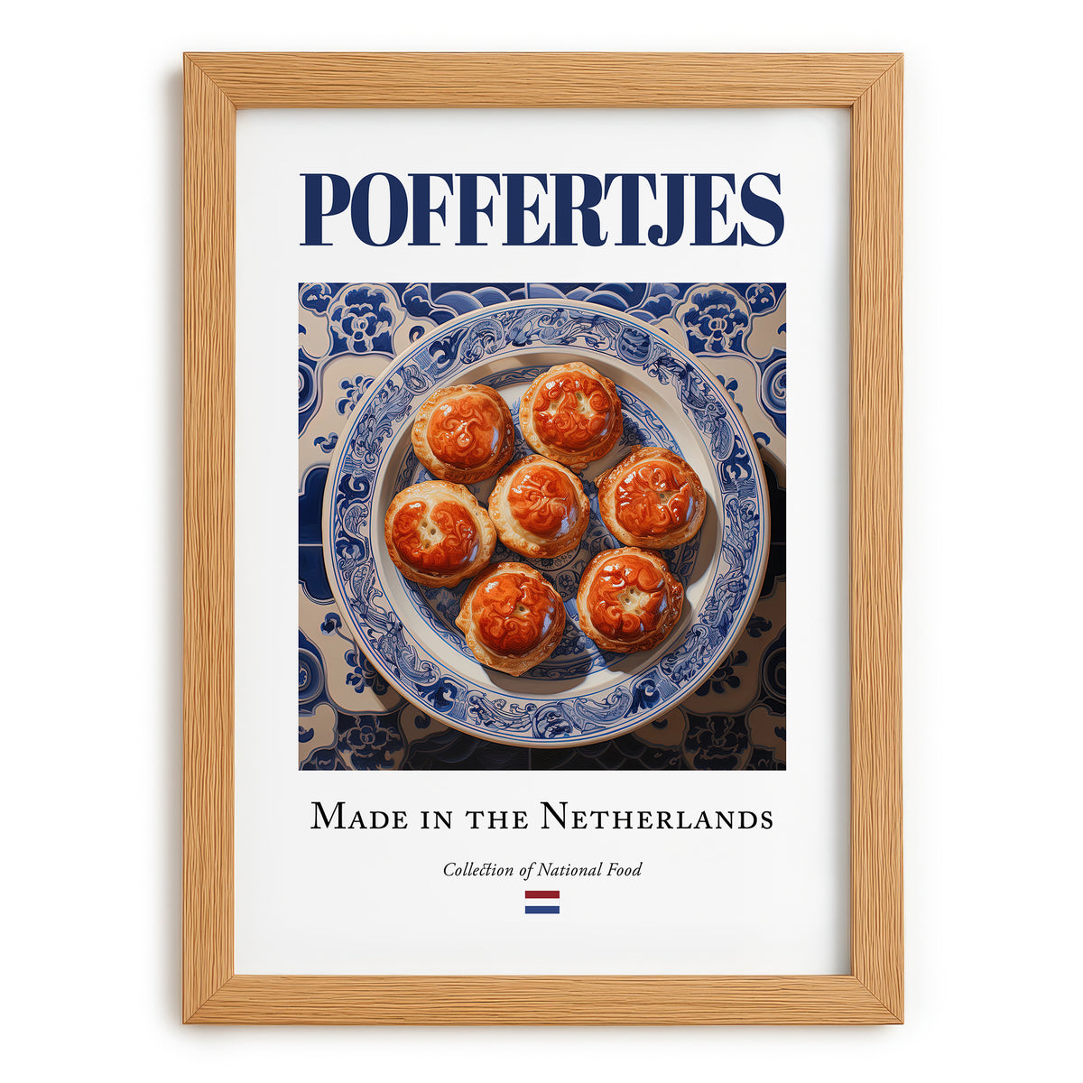Poffertjes – Dutch Dessert Dish, Bistro Poster, set in oak frame
