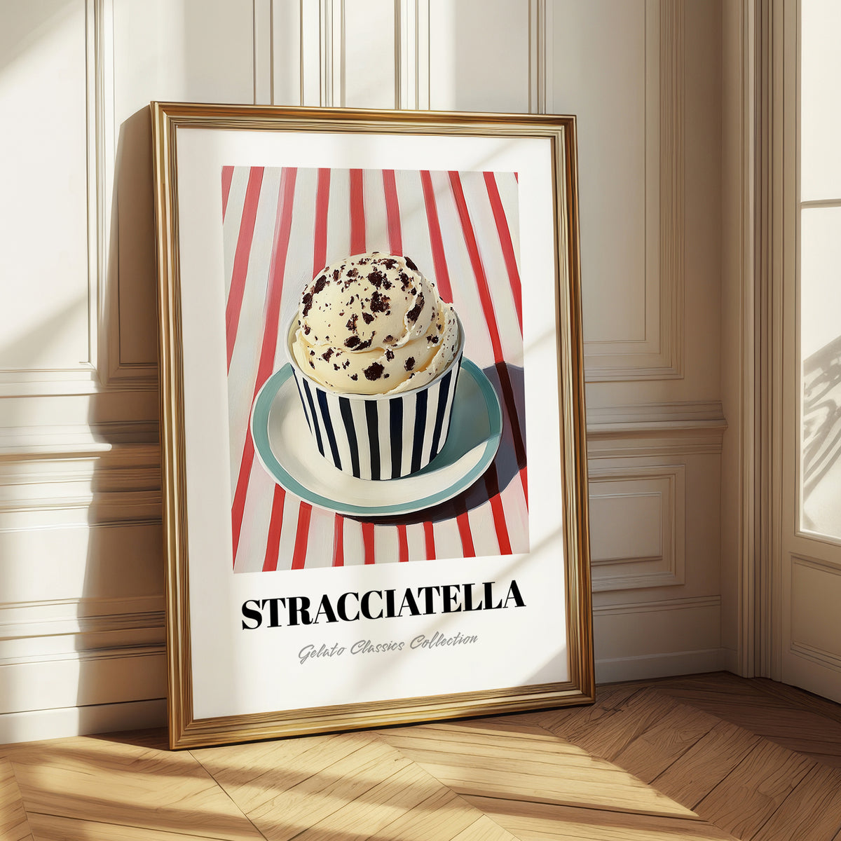 Stracciatella – on Striped Tablecloth, Gelato Wall Painting